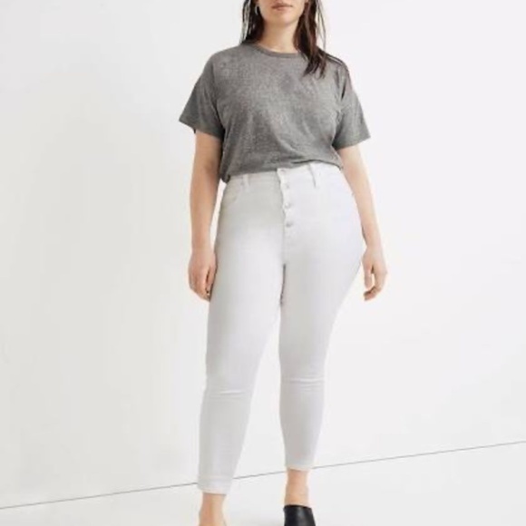 Madewell White Curvy High-Rise Skinny Crop Button-Front Jeans Women's 37P - Picture 1 of 15